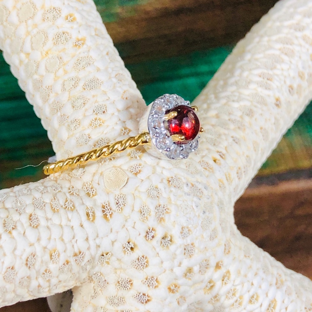 Genuine Red Garnet Gemstone Ring